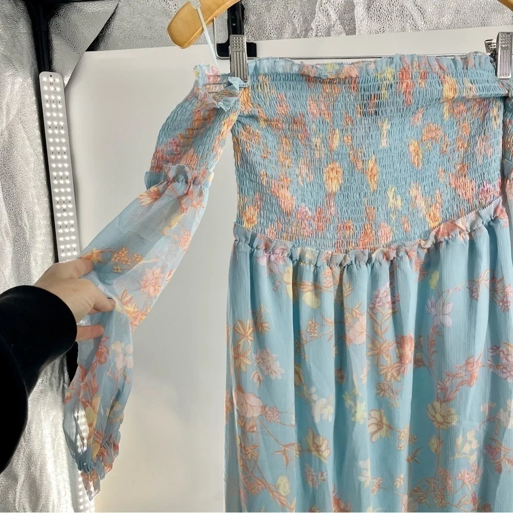 NWT FRENCH CONNECTION Women's Diana Off-The-Shoulder Midi Dress Blue Floral 4 - Picture 11 of 11